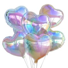 a bunch of shiny heart shaped balloons