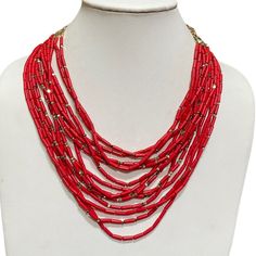 Stella & Dot Campari Necklace Multi Strand Red Beads Gold Plated Bib Retired | eBay Red Round Bead Necklaces For Beach, Red Polished Bead Necklaces For Beach, Red Round Beaded Necklaces For The Beach, Red Round Beads Necklaces For Beach, Red Multi-strand Coral Beaded Necklaces, Red Beaded Necklaces With Colorful Beads For Beach, Red Beach Necklaces With Large Beads, Red Large Beaded Jewelry For Beach, Red Large Beads Jewelry For Beach