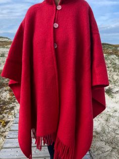 Red Cape Shawl For Winter, Red Winter Cape Shawl, Cozy Wool Poncho Cape, Wool Cape Poncho One Size, Wool Poncho Cape One Size, One Size Wool Poncho Shawl, One Size Wool Poncho Cape, Wool Cape Shawl For Winter, Wool Cape One Size For Winter