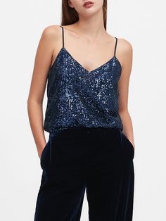 Sequin Camisole | Banana Republic Summer Sequined Camisole For Night Out, Spring Sequined Spaghetti Strap Camisole, Spring Camisole With Sequins And Spaghetti Straps, Sequin Spaghetti Strap Camisole For Spring, Glamorous Sequined Camisole With Spaghetti Straps, Glamorous Sequined Spaghetti Strap Camisole, Sequin Spaghetti Strap Camisole For Night Out, Sequin Spaghetti Strap Camisole For Party Season, Glamorous Sequined Camisole For Party