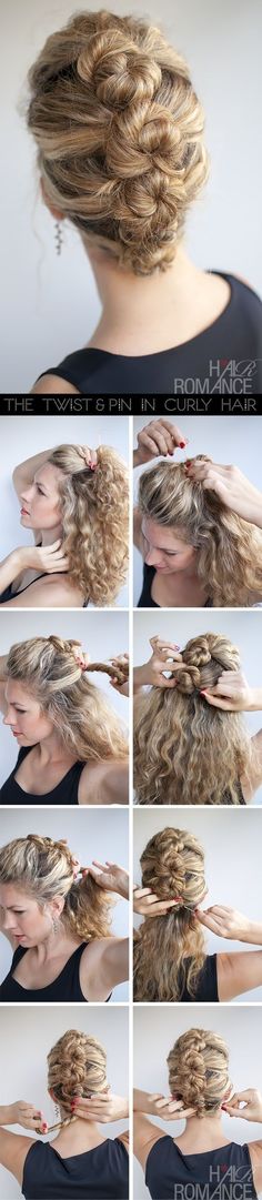 Or, create this pretty line of buns for a lovely look. | Xx Incredibly Pretty Prom Styles For Naturally Curly Hair Curly French Twist, Hair Romance, Hair Braids, French Twist, Wedding Updo, Short Curly Hair, Crazy Hair, Cosmetology, Upcoming Events