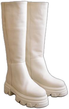 Elegant White Leather Platform Boots, Chic White Leather Platform Boots, Chic Cream Leather Platform Boots, Lug Boots, High Leather Boots, Chunky Platform, Mid Calf, High Boots, Rubber Rain Boots