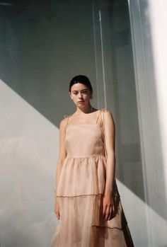 Kamperett Laurence Tiered Silk Organza Midi Dress | Blush Organza Maxi Dress, Satin Wrap Dress, Silk Wrap Dresses, Organza Dress, Neckline Dress, Silk Gown, Silk Slip, Silk Organza, Midi Length Dress