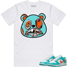 Miami Money Talks Baws : Sneaker Tees Shirt to Match the Miami Dunks Sneaker Tees made by Baws Clothing on a 100% premium soft cotton shirt that fits true to size. Casual Bear Print T-shirt For Streetwear, Casual White T-shirt With Bear Print, Dunk Outfit, Dunks Outfit, Money Talks, Sneaker Tee, Mens Graphic Tee, Shirt Price, Dolphins