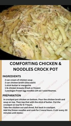 the instructions for cooking chicken and noodles crock pot