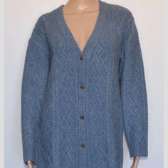 Length 27". Chest 21" From Armpit To Armpit. Sleeve 23-24". 44% Acrylic/35% Nylon/7% Wool/7% Alpaca/7% Spandex. Hand Wash Cold. Blue Cable Knit V-neck Cardigan, Classic Blue V-neck Sweater For Fall, Royal Blue Cardigan, Pink Cardigan Sweater, Black Cardigan Sweater, Talbots Sweater, Chunky Cardigan, Soft Cardigan, Patterned Cardigans