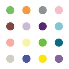 an array of different colored dots on a white background