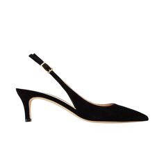 A pretty-close-to-perfect pair of kitten heels, with a slingback strap, a pointed toe, and a covered heel. The height is just right, too, at 50mm. High enough to give you a boost, but low enough to wear all day. (You might even say it's just kittenish enough.) Made in Italy from beautiful kid suede. Luxury 4-inch Slingback Kitten Heels, Luxury Slingback Kitten Heels With 4-inch Heel, Classic Open Heel Kitten Heels For Work, Elegant Evening Slingback Pumps With Reinforced Heel, Luxury Ankle Strap Kitten Heels For Work, Luxury Kitten Heels With Ankle Strap For Work, Sleek Low Heel Slingback Pumps For Evening, Elegant Kitten Heels With Heel Strap, Classic Open Heel Kitten Heels For Office