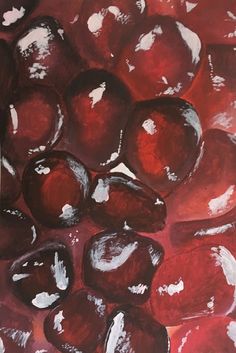 a painting of cherries in red and white