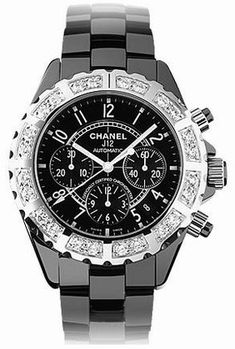 H1178 J12 CHANEL CERAMIC LADIES CHRONOGRAPH WATCH Store Display Model (What's This?) - With Manufacturer Serial Numbers - Swiss Made - Black Dial - Diamonds Set on Bezel - Chronograph Feature - Self-winding Automatic Chronometer Movement - 3 Year Warranty - Guaranteed Authentic - Certificate of Authenticity - Manufacturer Box & Manual - Scratch Resistant Sapphire Crystal - Black Ceramic Case & Bracelet - 200 Meters / 660 Feet Water-Resistant - 41mm = 1 5/8" Case, 7" Adjustable Bracelet - Deployment Buckle - Unidirectional Rotating Bezel - Free Bracelet Sizing     Also Known As Model # H1178-J12 / H1178/J12 Chanel J12, Chanel Watch, Gq Style, Chanel Jewelry, Stylish Watches, Beautiful Watches, Patek Philippe, Audemars Piguet, Watches Jewelry