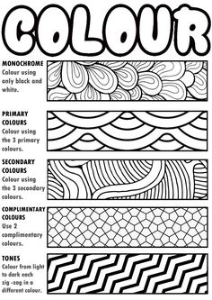 a coloring book page with different patterns and colors on it, including black and white