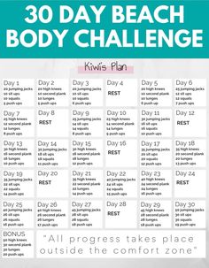 Workout Tracker Printable Beach Body Challenge, 30 Day Workout Plan, Month Workout Challenge, Challenge Workout, Workout Challenges, Motivasi Diet, Summer Body Workouts, Month Workout, Resep Diet