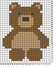 a cross stitch pattern with a teddy bear in the center and numbers on each side