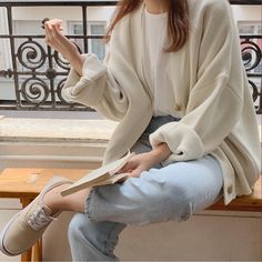 Brand Name: YitimokyStyle: CasualMaterial Composition: AcrylicDecoration: ButtonPattern Type: SolidClothing Length: RegularCollar: V-NeckOrigin: CN(Origin)Season: WinterSleeve Length(cm): FullSleeve Style: RegularMaterial: AcrylicThickness: Thick （Winter)Closure Type: Single BreastedPercentage of Material: 91%-95%Gender: WOMENYarn Thickness: Regular yarnPattern: Loose-fittingModel Number: Women's cardiganAge: Ages 18-35 Years OldSeason: Autumn WinterGender: WomenColor: Beige. Khaki. brown. black Fotografi Vintage, Women Sweaters Winter, Summer Fashion Dresses, Korean Girl Fashion, 가을 패션, Mode Vintage, Korean Outfits, Looks Vintage, Knitwear Women