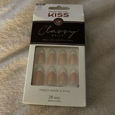 Round, Medium Length. French With A Twist. Everything Included For Wear In The Box. Nails Medium Length, Impress Nails, Press On Nails Medium, Nails Medium, Kiss Makeup, Stay Classy, Classy Nails, Glue On Nails, French Nails