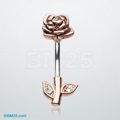 rose belly button ring with crystal stones on the end, in pink gold plated