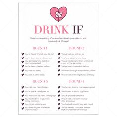 Breakup Party Drink If Game Printable by LittleSizzle Hotel Party Ideas For Adults, Drink If Questions, Divorce Party Games, Funny Ice Breakers