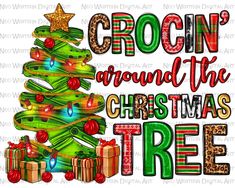 a christmas tree with presents on it and the words cron around the christmas tree