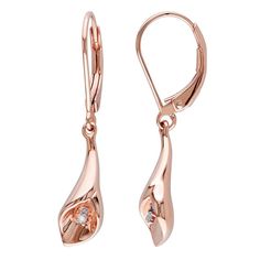 These gorgeous Stella Grace 18k rose gold over sterling silver diamond accented Calla Lily drop earrings are sure to catch some attention. These gorgeous Stella Grace 18k rose gold over sterling silver diamond accented Calla Lily drop earrings are sure to catch some attention. Length: 8.6 mm Closures: leverback Metal: sterling silver Plating: 18k rose gold flash plated Finish: polished Packaging: boxedDIAMOND DETAILS Total weight: less than 1/10 ct. Shape: round Setting: prong Diamond weights ar Elegant Rose Gold Earrings With Polished Finish, Rose Gold Dangle Diamond Earrings For Formal Occasions, Elegant Rose Gold Diamond Earrings With Accents, Rose Gold Sterling Silver Earrings With Diamond Accents, Rose Gold Earrings With Shiny Finish As Gift, Rose Gold Earrings With Diamond Accents, Rose Gold Earrings With Shiny Finish For Gift, Elegant Rose Gold Earrings In Fine Jewelry Style, Elegant Rose Gold Earrings Fine Jewelry