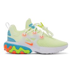 Nike: Green React Presto Sneakers | SSENSE Nike For Women, Air Jordan Sneakers, Orange And Green, Nike Green, Nike Outfits, Nike Huarache, Pop Fashion, Jordans Sneakers, Blue Orange