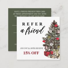 refer a friend and you'll both receive 15 % off on christmas cards or gifts