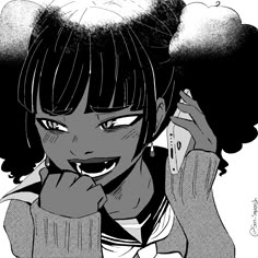 an anime character with black hair talking on the phone