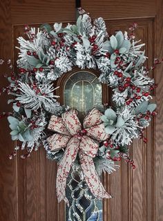 a christmas wreath on the front door