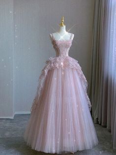 Pink tulle lace long prom dress Modest Ball Gown, 22th Birthday, Pink Tulle Prom Dress, Lace Long Prom Dress, Tulle Prom Dresses, Vestidos Color Rosa, Pink Evening Dress, Stunning Prom Dresses, Princess Ball Gowns