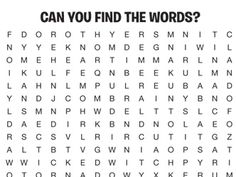 an image of a word search with the words can you find the words? on it