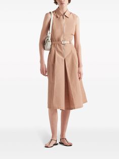 Prada belted-waist Midi Dress - Farfetch Re Edition Prada, Embroidered Tulle Dress, Midi Dress Pink, Belted Midi Dress, Denim T Shirt, Pink Midi Dress, Satin Slip, Summer Beach Wear, Powder Pink