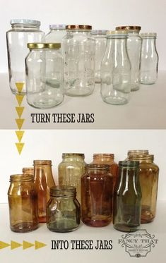 there are many jars that have different lids on them and one is labeled turn these jars into glass jars