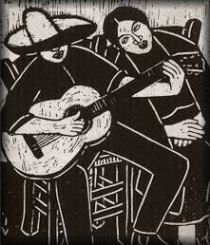 a drawing of two men playing guitars