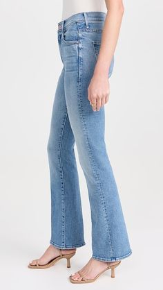 MOTHER The Outsider Sneak Jeans | Shopbop Fitted Flare Jeans With Frayed Hem For Everyday, Fitted Washed Jeans With Standard Cut Leg, Modern Stretch Flare Jeans With Five Pockets, Everyday Fitted Flare Jeans With Pockets, Fitted Flare Jeans With Pockets For Everyday, Stretch Medium Wash Bottoms With Zip Fly, Fitted Cotton Jeans With Zip Fly, Stretch Straight Leg Jeans With Zip Fly, Medium Wash Flare Jeans For Work