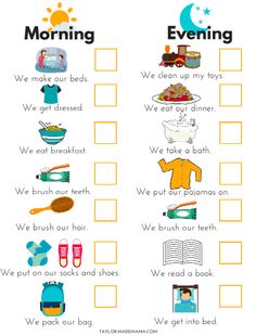 a printable worksheet for morning with pictures and words on the front page