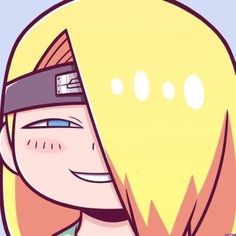 a cartoon girl with blonde hair wearing a blindfold and looking at the camera smiling