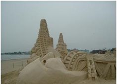 a sand castle made to look like it is on the beach