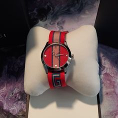 Gucci Textile Strap Watch Authentic Box Included Final Sale Gucci Watches With Diamond Hour Markers, Gucci Watches With Diamond Hour Markers As Gift, Gucci Analog Watch Gift, Gucci Analog Watch As Gift, Gucci Analog Watches As Gifts, Gucci Analog Watches For Gift, Gucci Analog Watches As A Gift, Luxury Multicolor Watches For Gifts, Luxury Multicolor Watches As Gift