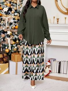 Plus Size Women's Elegant Autumn And Winter Elegant Woven Long Sleeve Plus Size Co-Ords Women Two Piece Sets Two Piece Fall Outfits Camo Women Pants Christmas Women Shirts Christmas Women Clothes Multicolor Casual    Geometric,All Over Print  Non-Stretch  Women Plus Clothing, size features are:Bust: ,Length: ,Sleeve Length: Plus Size Winter, Oversize Hoodie, Co Ord, Christmas Women, Two Piece Sets, All Fashion, Plus Clothing, Camouflage, Fall Outfits