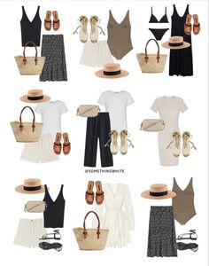 Black Tan And White Outfit, Parisian Summer Outfits 2023, Summer Everyday Outfits 2023, Minimalist Summer Wardrobe, Travel Capsule, Honeymoon Outfits