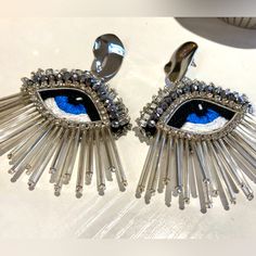 Brand New, Never Worn. Handmade From Turkey. Super Light, Hypoallergenic Evil Eye Statement Earring. Silver Crystal Beads Trendy Nickel-free Beaded Earrings For Party, Nickel-free Metal Beaded Earrings For Party, Earring Silver, Statement Earring, Eye Earrings, Halloween Jewelry, Silver Crystal, Evil Eye, Crystal Beads