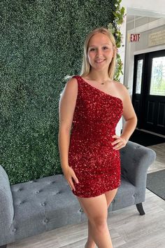 sparkle red sequin one shoulder tight mini dress homecoming dress homecoming 2023 #homecomingdress #homecoming2023 Fitted One-shoulder Sequin Dress For Holidays, One Shoulder Bodycon Mini Dress For Prom, Glamorous One-shoulder Bodycon Dress For Prom, One Shoulder Bodycon Dress For Party Season Night Out, Glamorous One-shoulder Bodycon Holiday Dress, One-shoulder Bodycon Sequin Dress, One Shoulder Sequin Bodycon Dress, One Shoulder Bodycon Sequin Dress, Fitted One Shoulder Dress For Night Out Holiday