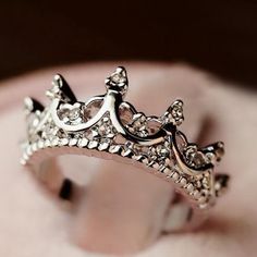 Arte Glitter, خواتم خطوبة, Crown Ring Princess, Barrel Ring, Silver Crown Ring, Rhinestone Crown, Silver Crown, Crown Ring, Cute Rings