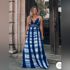 Blue And White Long Tie-Dye Maxi. Has Crochet Around Middle And In Upper Back. Zip Up Back. Halter Style Tie At Neck. Half Lined. Super Pretty In The Back. This Dress Is Long - Im 5'8 And It Hits The Floor Barefoot. Perfect With Wedges. Never Worn. Indigo V-neck Maxi Dress For Beach, Spring Indigo Maxi Dress For Vacation, Indigo Maxi Dress For Vacation, Indigo Maxi Dress For Vacation In Spring, Indigo Maxi Dress For Spring Beach Occasion, Indigo Maxi Dress For Beach In Spring, Indigo Maxi Dress For Beach And Spring, Summer Sleeveless Indigo Maxi Dress, Indigo Maxi Dress For Summer