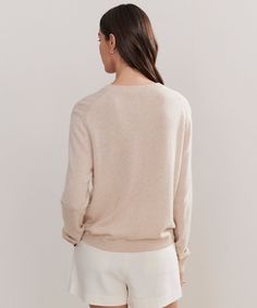 Flynn Cashmere Sweater Oatmeal As a nod to the classics, this covetable 100% cashmere piece embraces all the ease of a relaxed fit knit with the sophistication of a v-neck silhouette. Tuck this lightweight layer into trousers or pair it with your favorite slip skirt to instantly upgrade any outfit. | Jenni Kayne Women's Flynn Cashmere Sweater Size X-Large Beige Cashmere Cardigan With Ribbed Cuffs, Beige Relaxed Fit Cashmere Sweater, Cream Cashmere Sweater For Loungewear, Classic Cashmere Sweater In Neutral Color, Cream Fine Knit Cashmere Sweater, Fine Knit Cashmere Sweater In Cream, Beige Cashmere Sweater For Everyday, Everyday Beige Cashmere Sweater, Casual Beige Cashmere Sweater