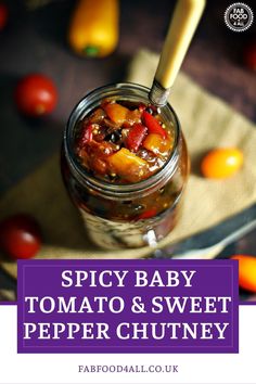 This easy to make Spicy Baby Tomato & Sweet Pepper Chutney dances on the tongue with notes of sweet, sour and spice. Along with the mixed baby tomatoes, red onions, mustard seeds, garlic, salt and Muscovado sugar I added sweet mini peppers, chilli flakes, ground ginger, cider vinegar and currants. You’ll want to make this chutney recipe again and again its so good!! Pepper Chutney, Indian Chutney Recipes, Tomato Chutney Recipe, Mini Peppers, Mixed Baby, Marmalade Recipe, Mini Sweet Peppers, Baby Tomatoes, Tomato Relish