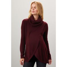 Red knit (54% Polyester, 20% Acrylic, 20% Nylon, 6% Wool). Sweater. Long sleeves. Cowl neck. Pull on. 28" from shoulder to hemline. Imported. Red Tops For Layering In Fall, Red Tops For Fall Layering, Red Tops For Winter Layering, Fitted Burgundy Knit Tops, Burgundy Knit Top For Fall, Fitted Red Knit Top For Fall, Red Knit Top For Layering, Nursing Top, Nursing Tops