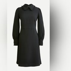 Never Worn J. Crew Petite A-Line Dress With Ruffle Collar In Black. Poly. Long Sleeves. Back Zip. Lined. Machine Wash. Aline Dress, Ruffle Collar, Black Color, A Line Dress, Collar, Mini Dress, Womens Dresses, Long Sleeve, Women Shopping