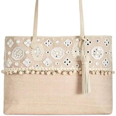 Angel By L. Martino Lily Tote Skillfully Crafted Large: 8-1/2"W X 12"H X 5-1/2"D Color: Natural Exterior Features: Beaded Embellishments & Pom Poms Detail Silver-Toned Balls Detail 70% Cotton / 30% Jude Double Handles 11" Drop / 5" Tassel Top Zip Closure Large Back Zipper Pocket Interior Features: Lined / 1 Zip, 2 Phone Pockets, 2 Card Pockets Nwt & Authentic! Silver Shoulder Bag For Summer, Silver Shoulder Bag For Summer Shopping, Chic Silver Bag For Summer, Chic Silver Bags For Summer, Tassel Top, Pom Poms, Large Tote, Womens Tote Bags, Zipper Pocket