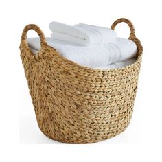 a basket that has towels in it