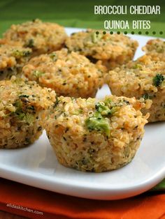 broccoli cheddar quinoa bites on a white plate